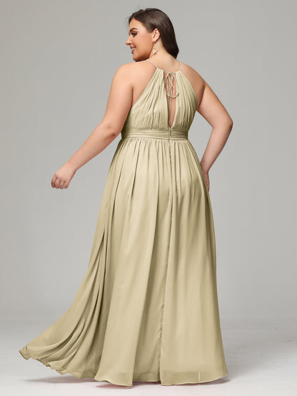 Floor Length Halter Plus Size Split Chiffon Bridesmaid Dresses