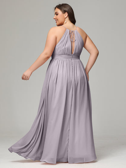 Floor Length Halter Plus Size Split Chiffon Bridesmaid Dresses