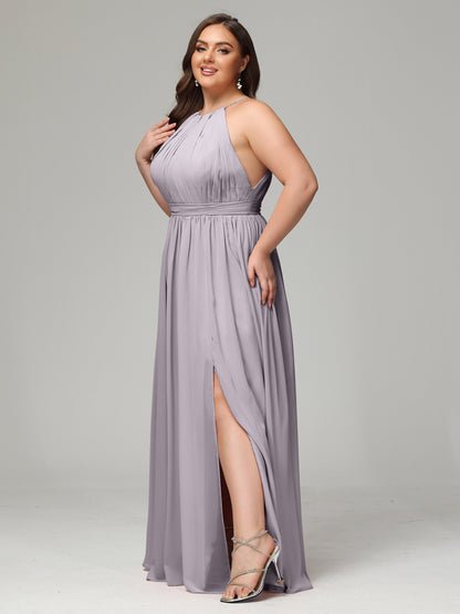 Floor Length Halter Plus Size Split Chiffon Bridesmaid Dresses
