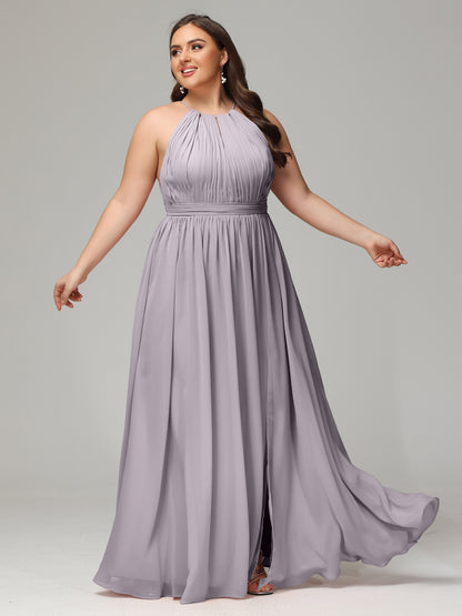 Floor Length Halter Plus Size Split Chiffon Bridesmaid Dresses