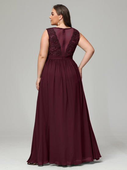 A-Line Bateau Plus Size Chiffon Bridesmaid Dresses