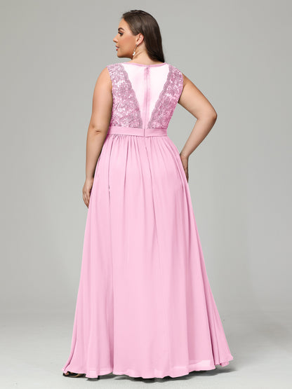A-Line Bateau Plus Size Chiffon Bridesmaid Dresses