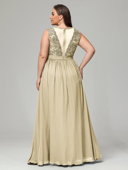 A-Line Bateau Plus Size Chiffon Bridesmaid Dresses