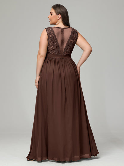 A-Line Bateau Plus Size Chiffon Bridesmaid Dresses