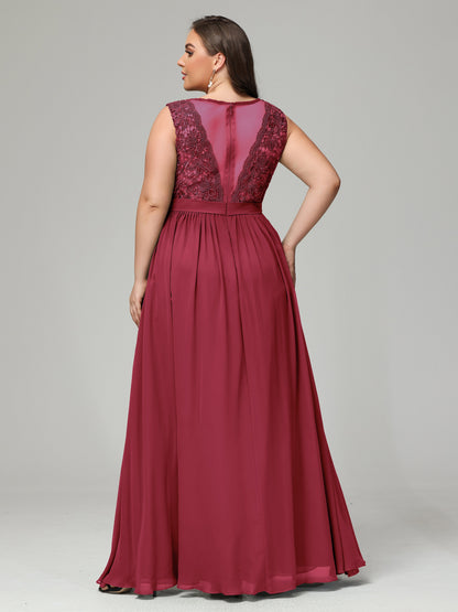 A-Line Bateau Plus Size Chiffon Bridesmaid Dresses