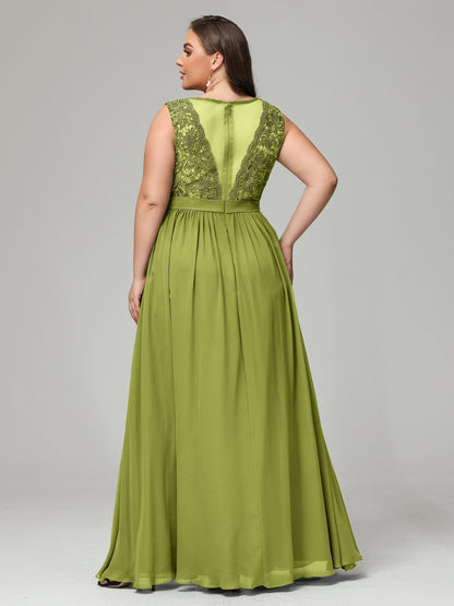 A-Line Bateau Plus Size Chiffon Bridesmaid Dresses