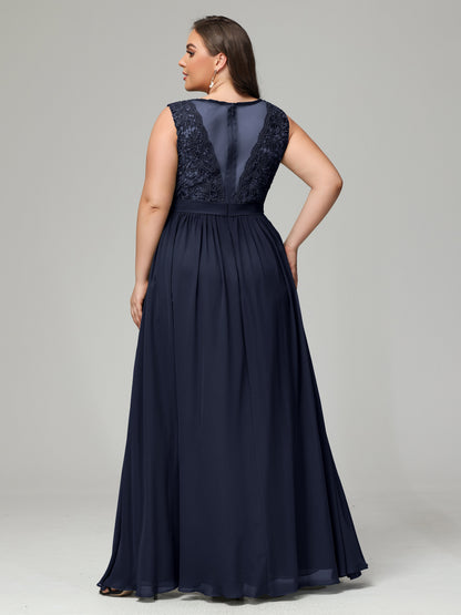 A-Line Bateau Plus Size Chiffon Bridesmaid Dresses