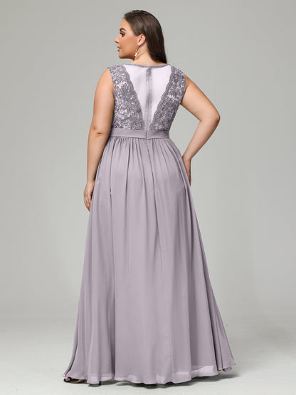 A-Line Bateau Plus Size Chiffon Bridesmaid Dresses