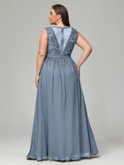A-Line Bateau Plus Size Chiffon Bridesmaid Dresses