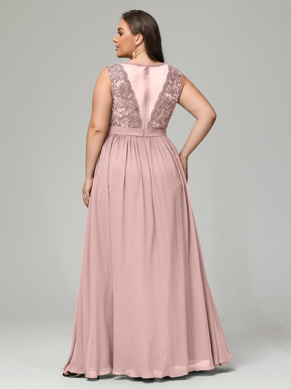 A-Line Bateau Plus Size Chiffon Bridesmaid Dresses
