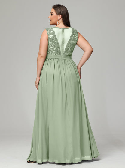 A-Line Bateau Plus Size Chiffon Bridesmaid Dresses