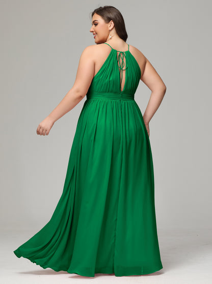 Floor Length Halter Plus Size Split Chiffon Bridesmaid Dresses