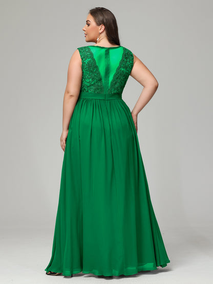 A-Line Bateau Plus Size Chiffon Bridesmaid Dresses