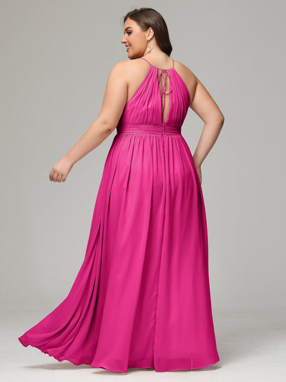 Floor Length Halter Plus Size Split Chiffon Bridesmaid Dresses