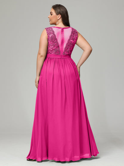 A-Line Bateau Plus Size Chiffon Bridesmaid Dresses