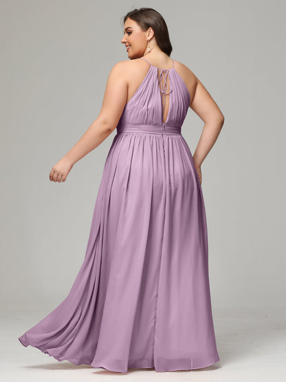 Floor Length Halter Plus Size Split Chiffon Bridesmaid Dresses
