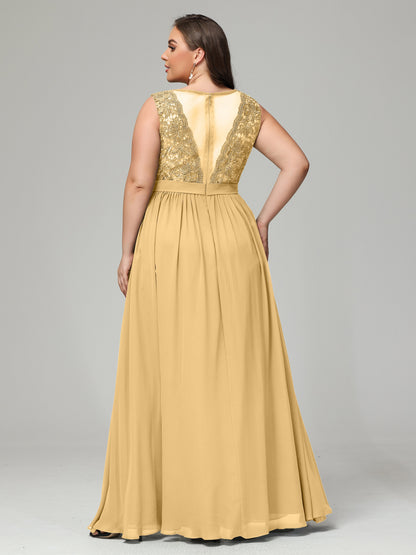 A-Line Bateau Plus Size Chiffon Bridesmaid Dresses