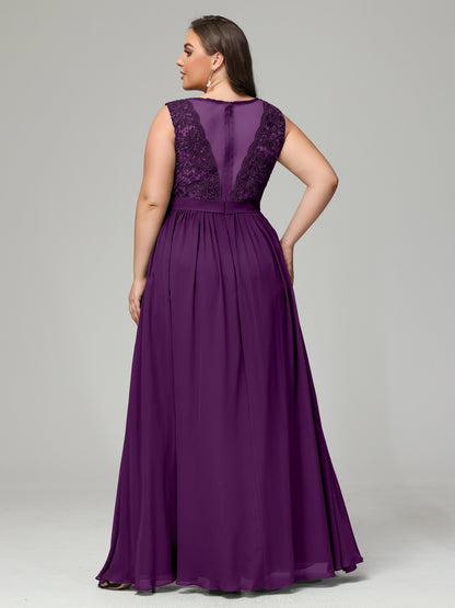 A-Line Bateau Plus Size Chiffon Bridesmaid Dresses
