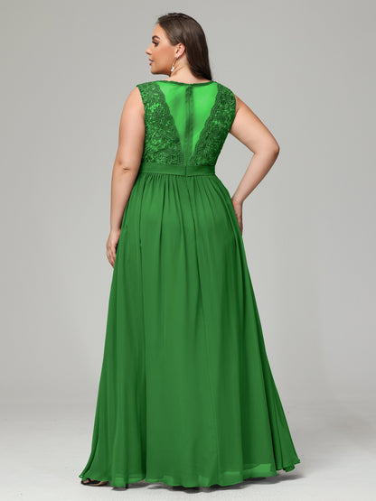 A-Line Bateau Plus Size Chiffon Bridesmaid Dresses