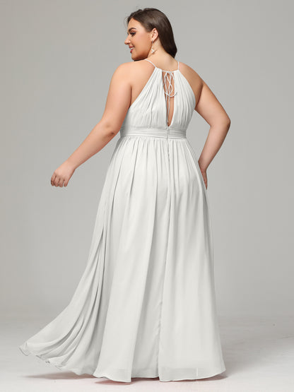 Floor Length Halter Plus Size Split Chiffon Bridesmaid Dresses
