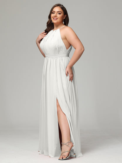 Floor Length Halter Plus Size Split Chiffon Bridesmaid Dresses