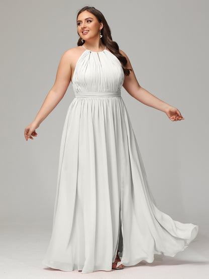 Floor Length Halter Plus Size Split Chiffon Bridesmaid Dresses