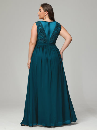 A-Line Bateau Plus Size Chiffon Bridesmaid Dresses