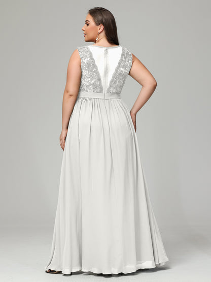 A-Line Bateau Plus Size Chiffon Bridesmaid Dresses