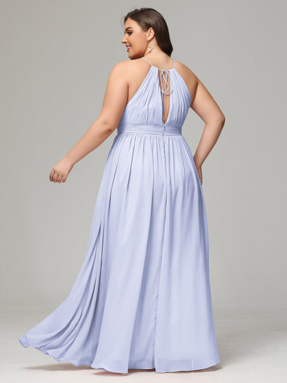 Floor Length Halter Plus Size Split Chiffon Bridesmaid Dresses