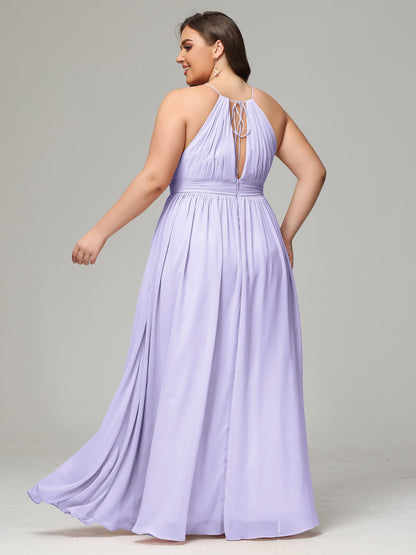 Floor Length Halter Plus Size Split Chiffon Bridesmaid Dresses
