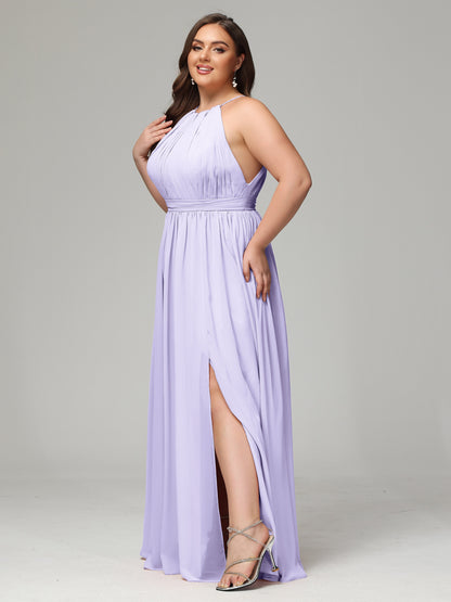 Floor Length Halter Plus Size Split Chiffon Bridesmaid Dresses