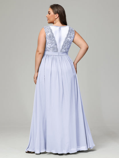 A-Line Bateau Plus Size Chiffon Bridesmaid Dresses