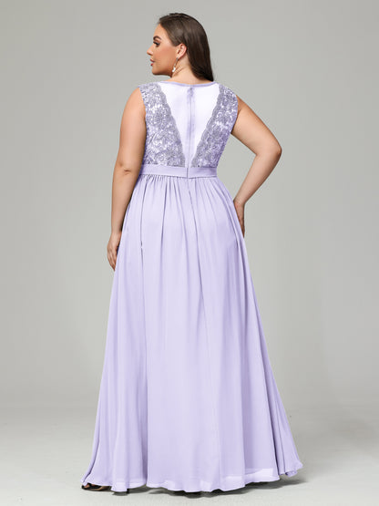 A-Line Bateau Plus Size Chiffon Bridesmaid Dresses