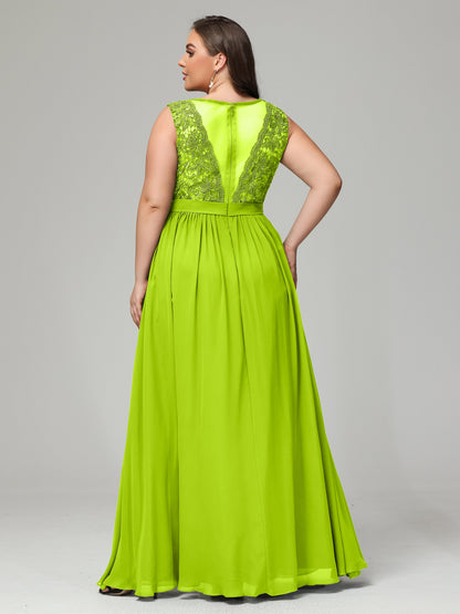A-Line Bateau Plus Size Chiffon Bridesmaid Dresses