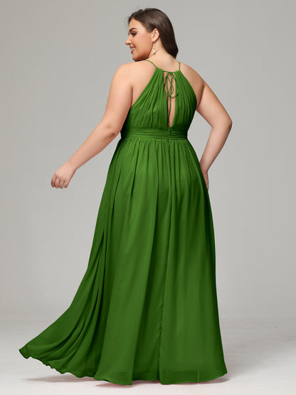 Floor Length Halter Plus Size Split Chiffon Bridesmaid Dresses