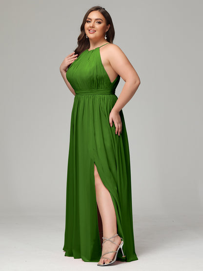 Floor Length Halter Plus Size Split Chiffon Bridesmaid Dresses