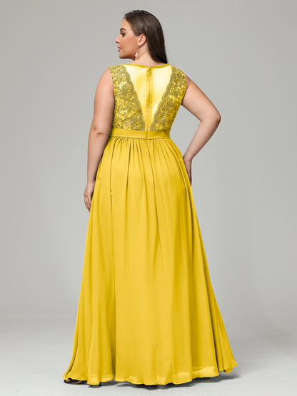 A-Line Bateau Plus Size Chiffon Bridesmaid Dresses
