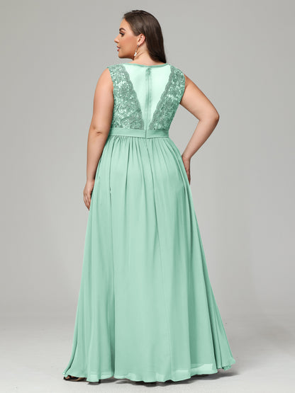 A-Line Bateau Plus Size Chiffon Bridesmaid Dresses