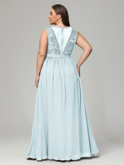 A-Line Bateau Plus Size Chiffon Bridesmaid Dresses