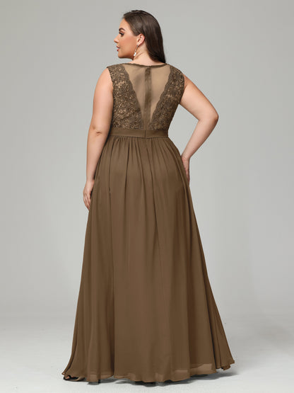 A-Line Bateau Plus Size Chiffon Bridesmaid Dresses