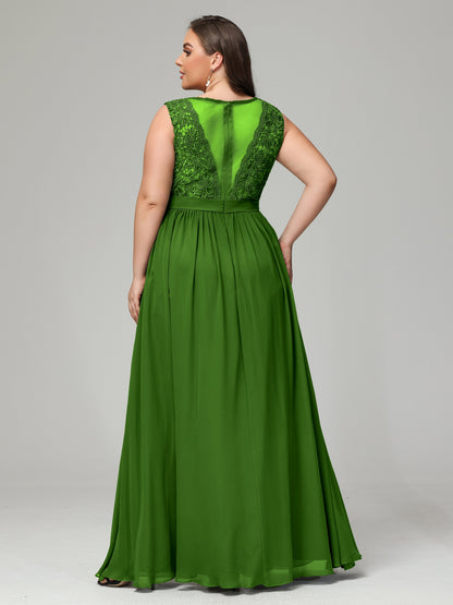 A-Line Bateau Plus Size Chiffon Bridesmaid Dresses