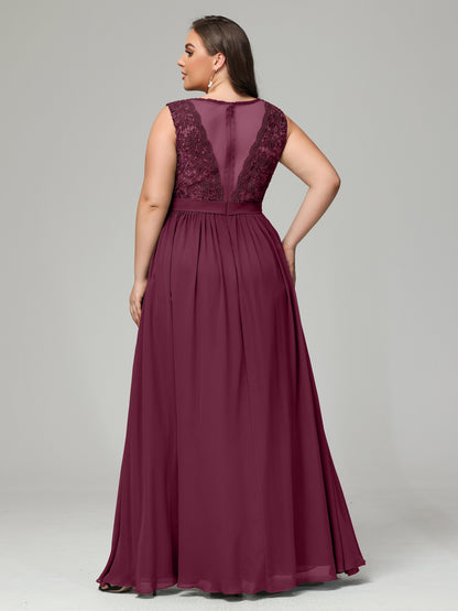 A-Line Bateau Plus Size Chiffon Bridesmaid Dresses