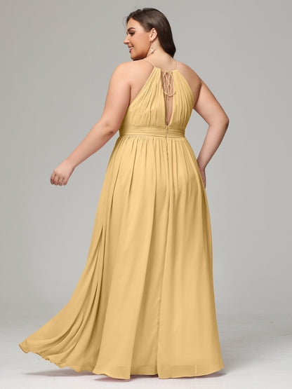 Floor Length Halter Plus Size Split Chiffon Bridesmaid Dresses