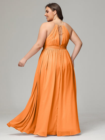 Floor Length Halter Plus Size Split Chiffon Bridesmaid Dresses