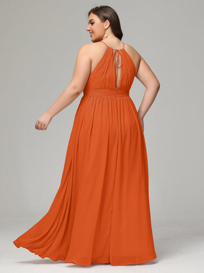 Floor Length Halter Plus Size Split Chiffon Bridesmaid Dresses