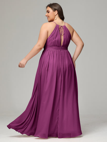 Floor Length Halter Plus Size Split Chiffon Bridesmaid Dresses