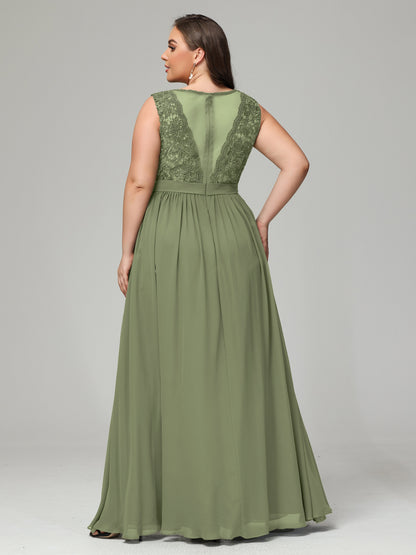 A-Line Bateau Plus Size Chiffon Bridesmaid Dresses