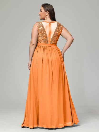 A-Line Bateau Plus Size Chiffon Bridesmaid Dresses