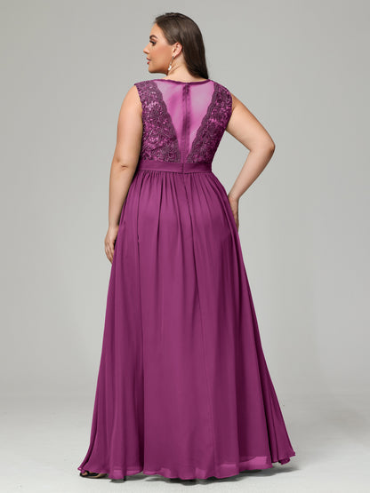 A-Line Bateau Plus Size Chiffon Bridesmaid Dresses