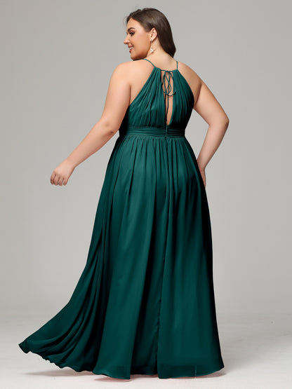 Floor Length Halter Plus Size Split Chiffon Bridesmaid Dresses